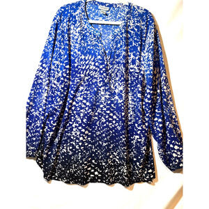 Catherines V-Neck Tunic top Womens Blue White Coastal Ombre 3x career classy